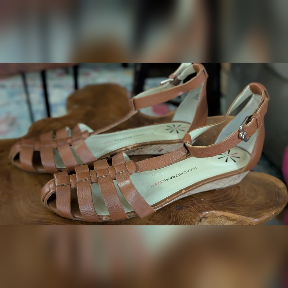 Isaac Mizrahi Leather Wedge Sandals